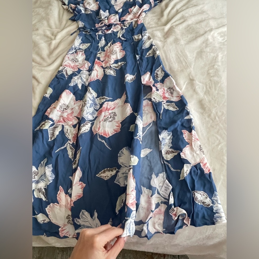 French connection Blue Maxi Dress with Pink & White Blooms - Picture 4 of 9